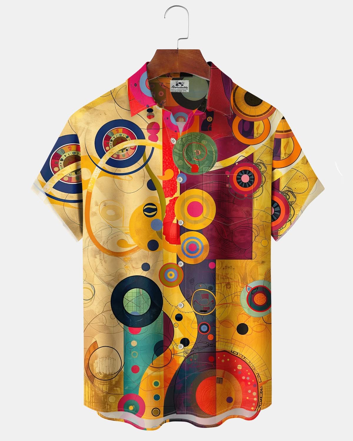 Alohadaddy® Vintage Geometric Print Art Pocket Button Stretch Men's Short Sleeve Shirt Big & Tall