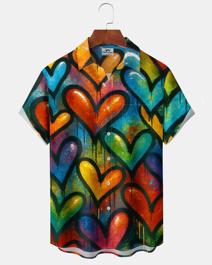Alohadaddy® Vintage Heart Print Art Pocket Button Stretch Men&