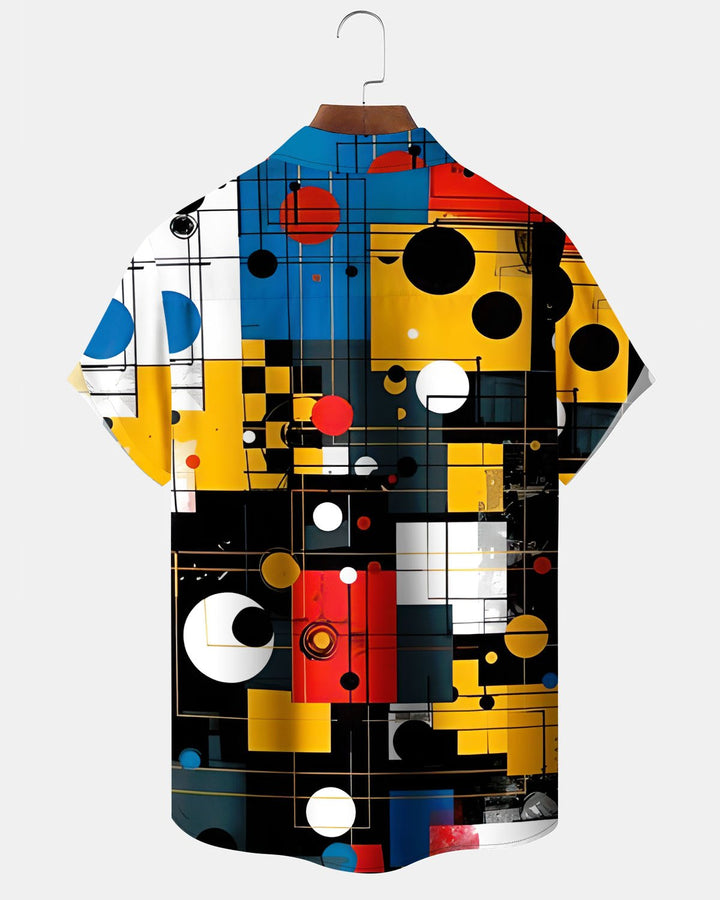 Alohadaddy® Retro Geometric Print Art Pocket Button Stretch Men&