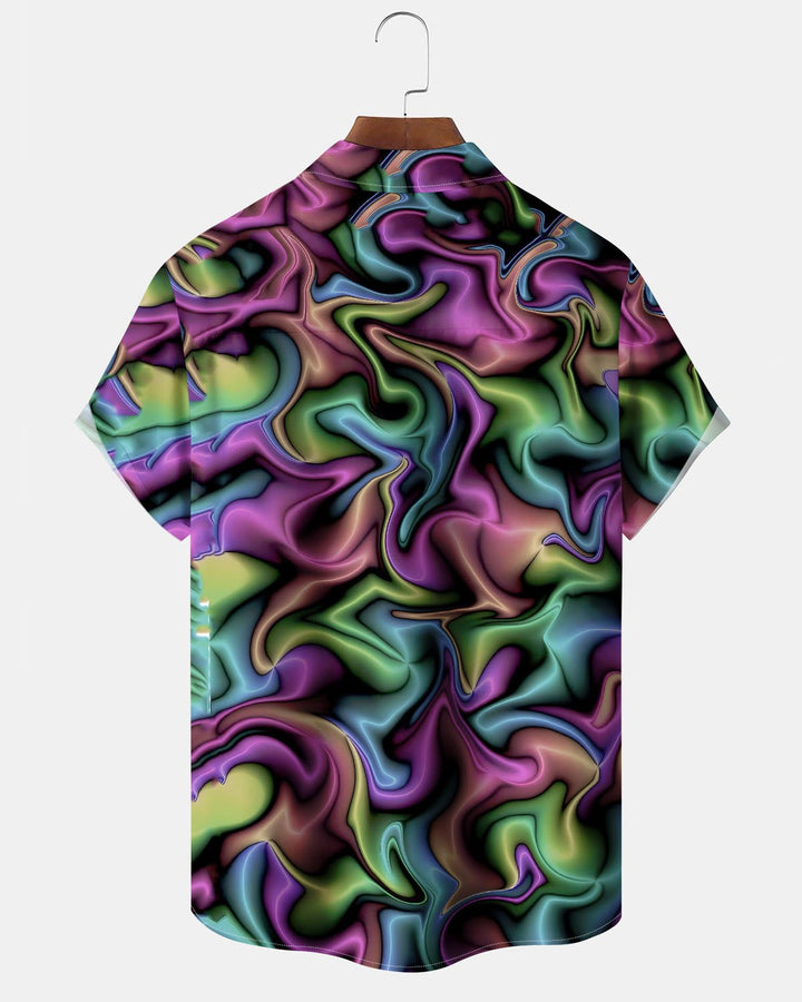 Alohadaddy® Casual Abstract Texture Print Art Button-Down Short-Sleeve Shirt with Pockets for Men Big &amp; Tall