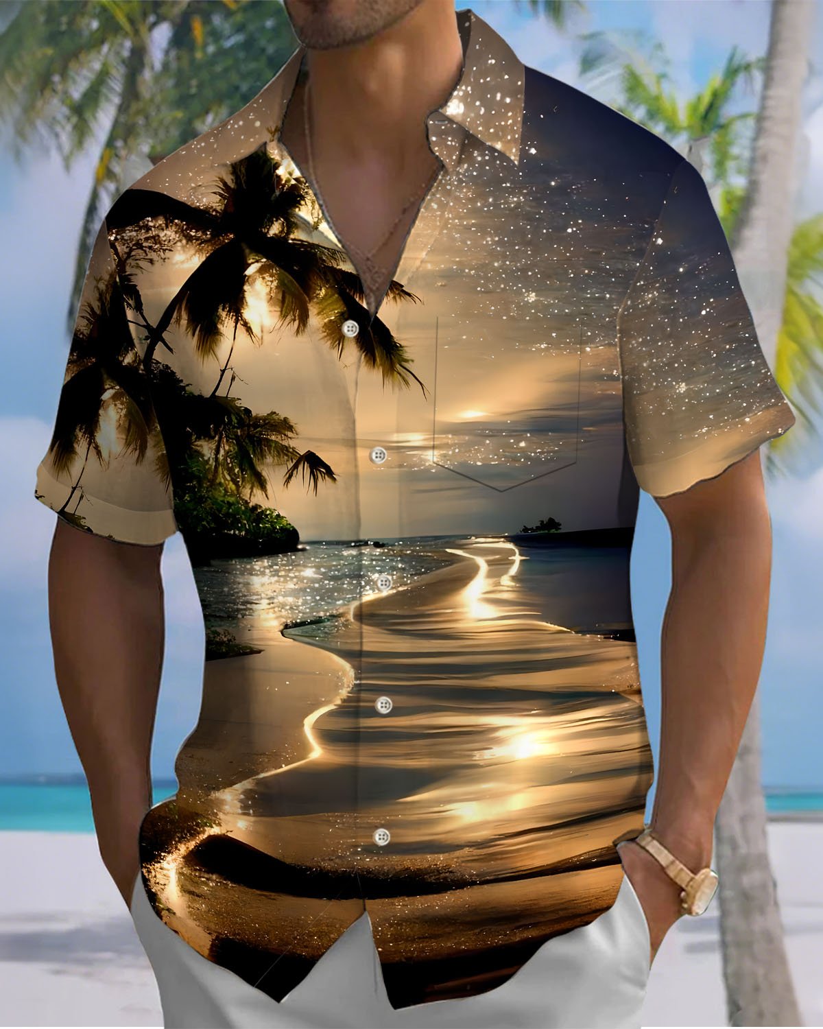 Alohadaddy® Casual Beach Vacation Print Artistic Cardigan Men's Short Sleeve Shirt Big & Tall