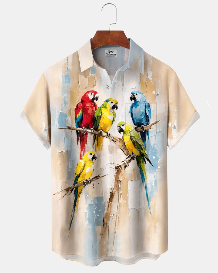Alohadaddy® Hawaiian Parrot Print Art Button Pocket Cardigan Men&