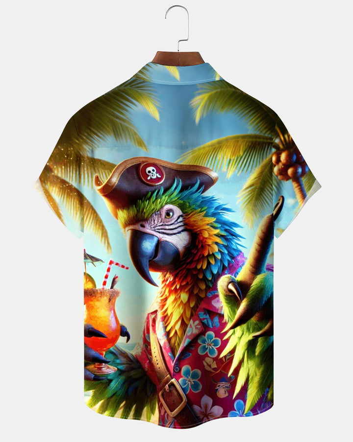 Alohadaddy® Hawaiian Parrot Print Art Button Pocket Cardigan Men&