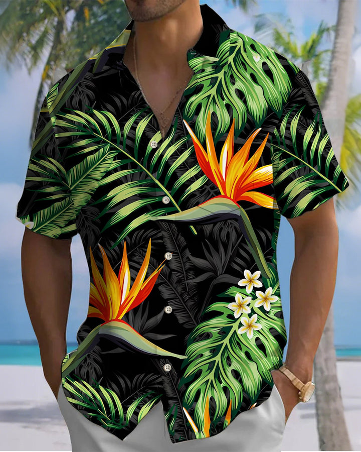 Alohadaddy® Hawaiian Palm Leaf Print Art Button Pocket Cardigan Men&