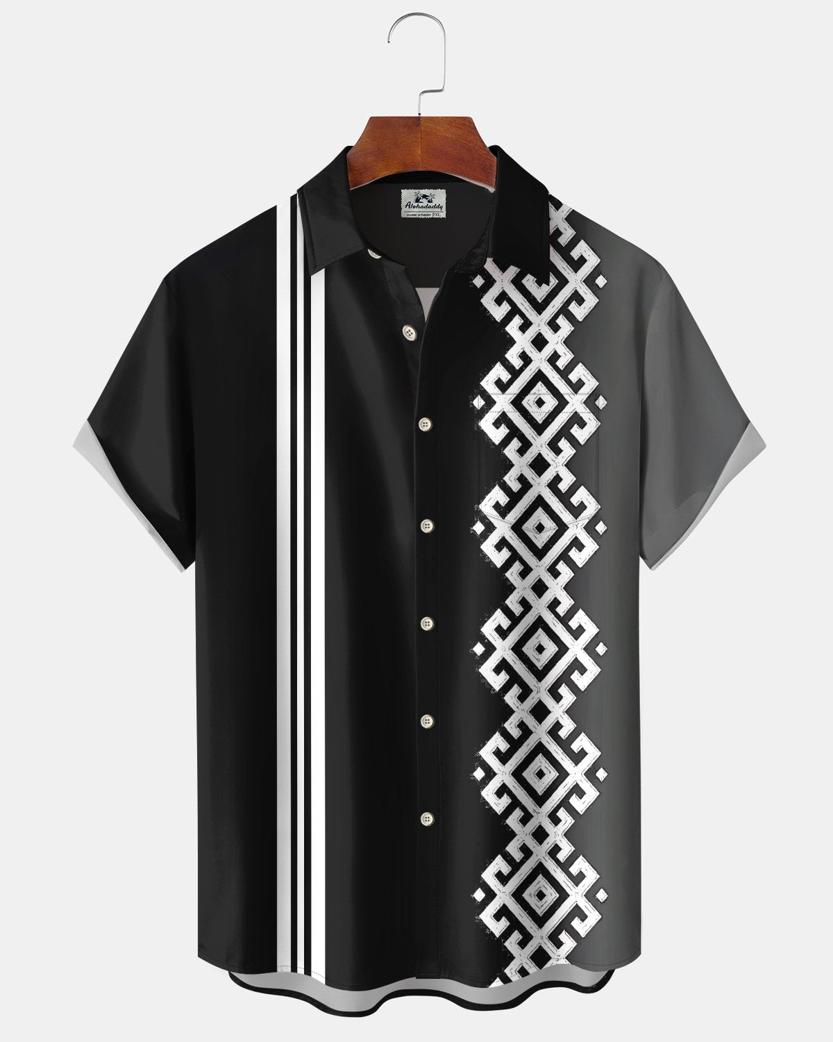 Alohadaddy® Casual Geometric Print Art Button Pocket Cardigan Men's Short Sleeve Shirt Big & Tall