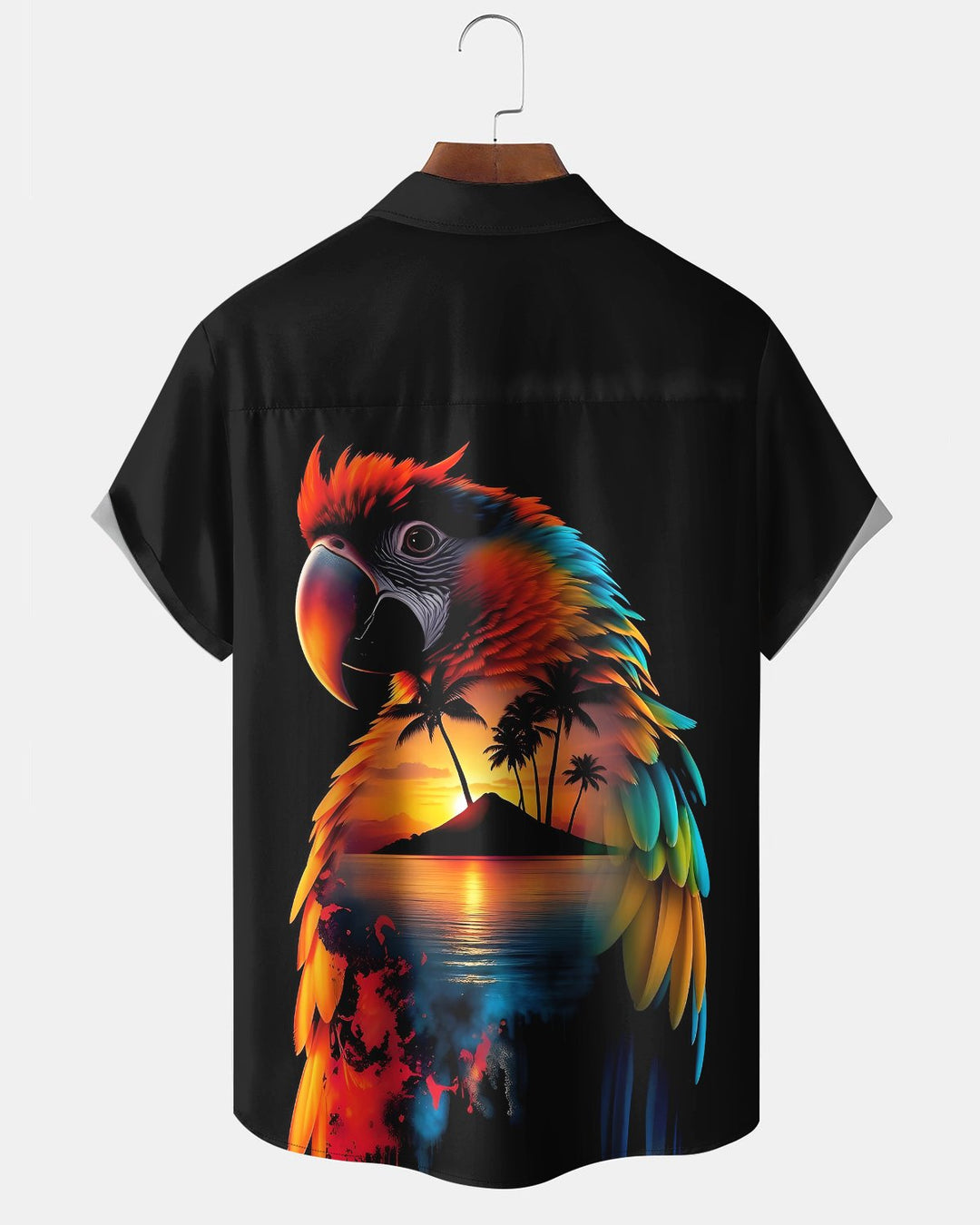 Alohadaddy® Hawaiian Parrot Print Art Button Pocket Cardigan Men&