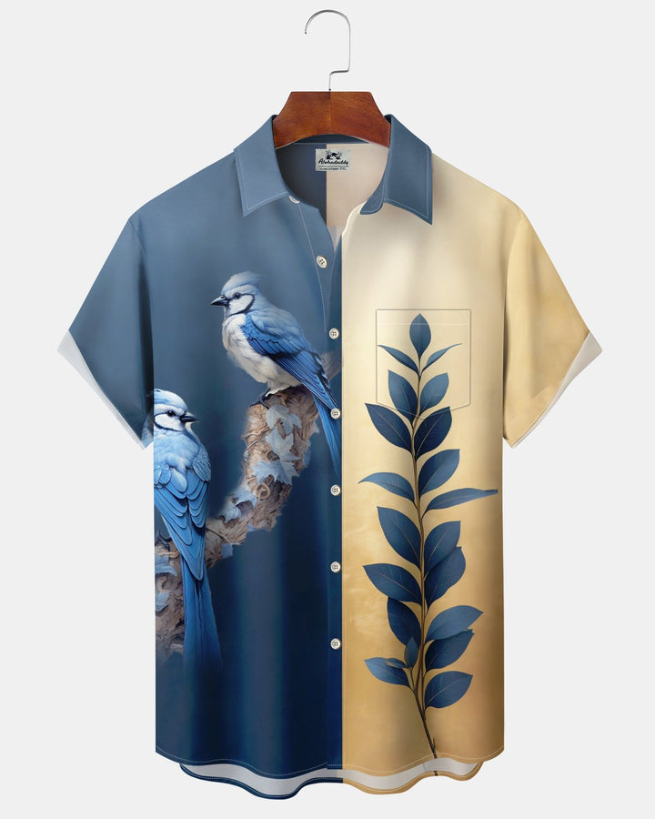 Alohadaddy® Hawaiian Leaf Print Art Button Pocket Cardigan Men&