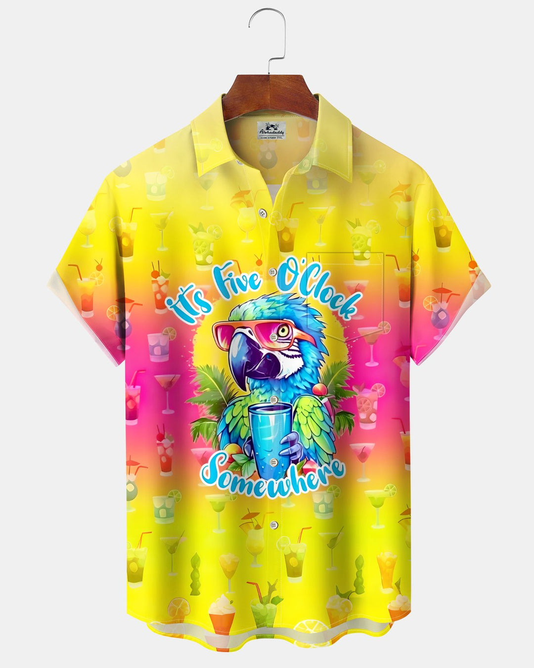 Alohadaddy® Hawaiian Parrot Print Art Button Pocket Cardigan Men&