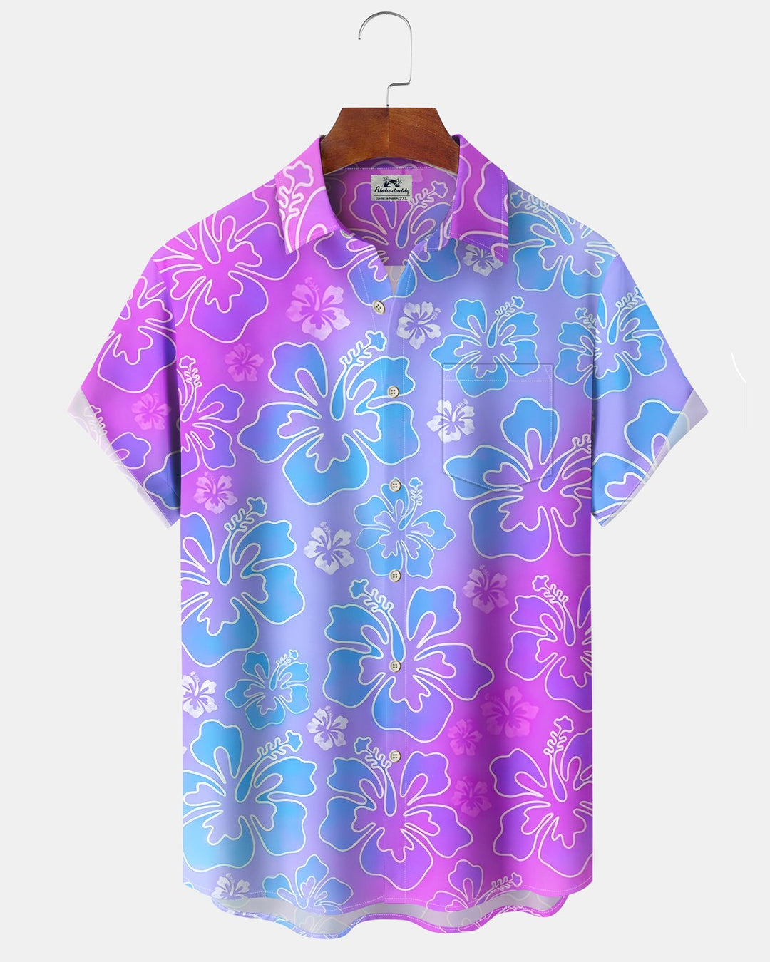 Alohadaddy® Hawaiian Gradient Floral Print Art Buttons  Pockets  Cardigan  Men&