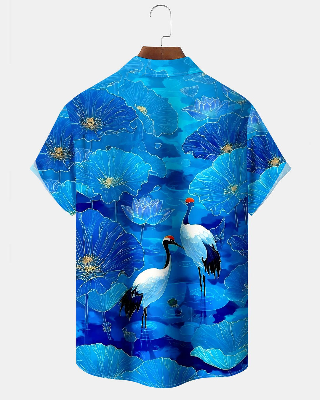 Alohadaddy® Hawaiian Red-crowned Crane Print Art Button Pocket Cardigan Men&