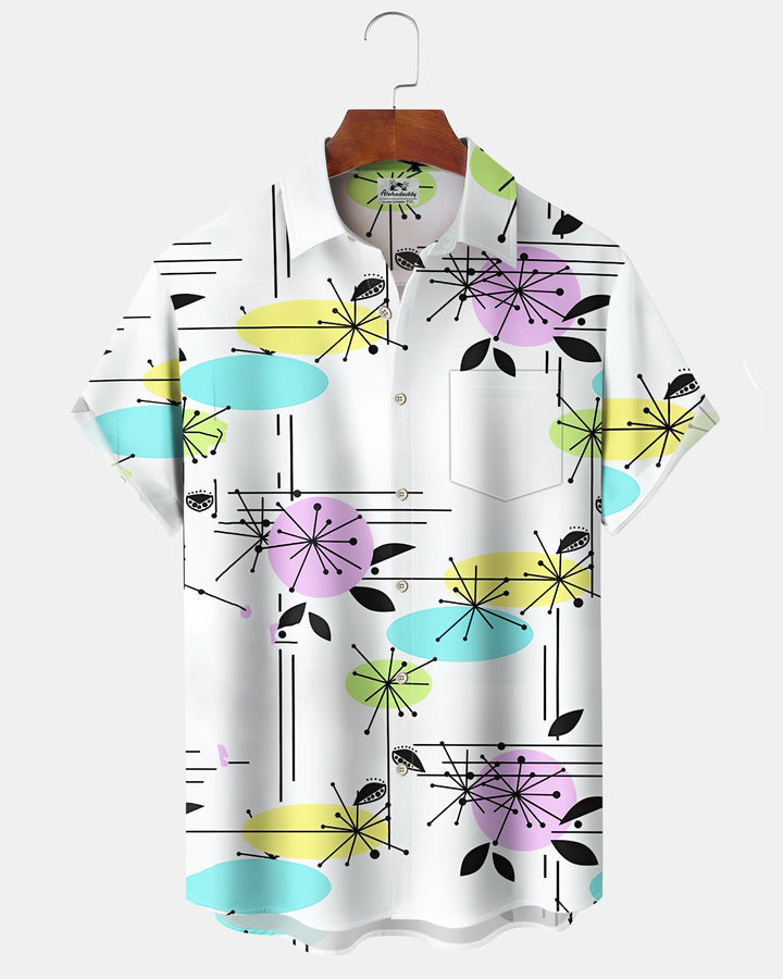 Alohadaddy® Retro Geometric Print Art Button Pocket Men&