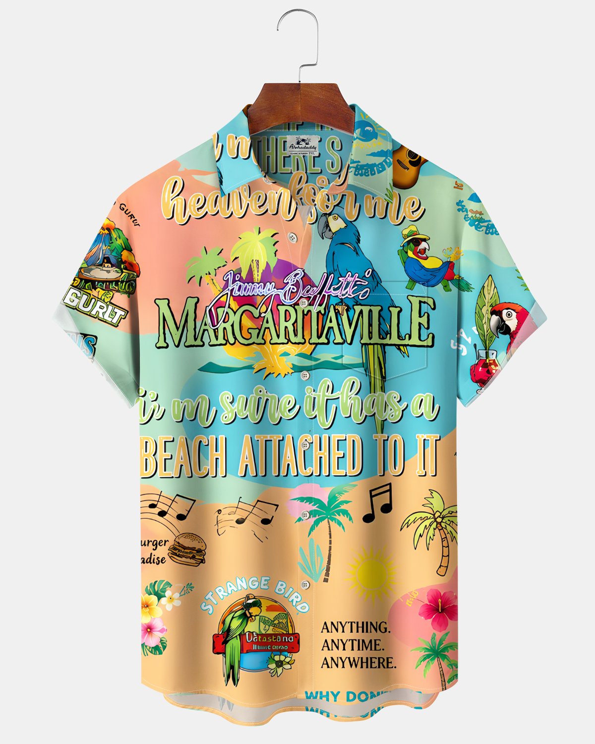 Alohadaddy® Hawaiian Parrot Print Art Button Pocket Cardigan Men's Short Sleeve Shirt
