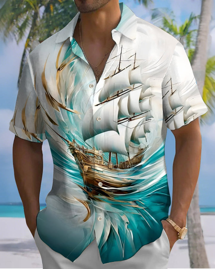 Alohadaddy® Casual Sailing Print Art Button Pocket Cardigan Men&