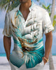 Alohadaddy® Casual Sailing Print Art Button Pocket Cardigan Men's Short Sleeve Shirt