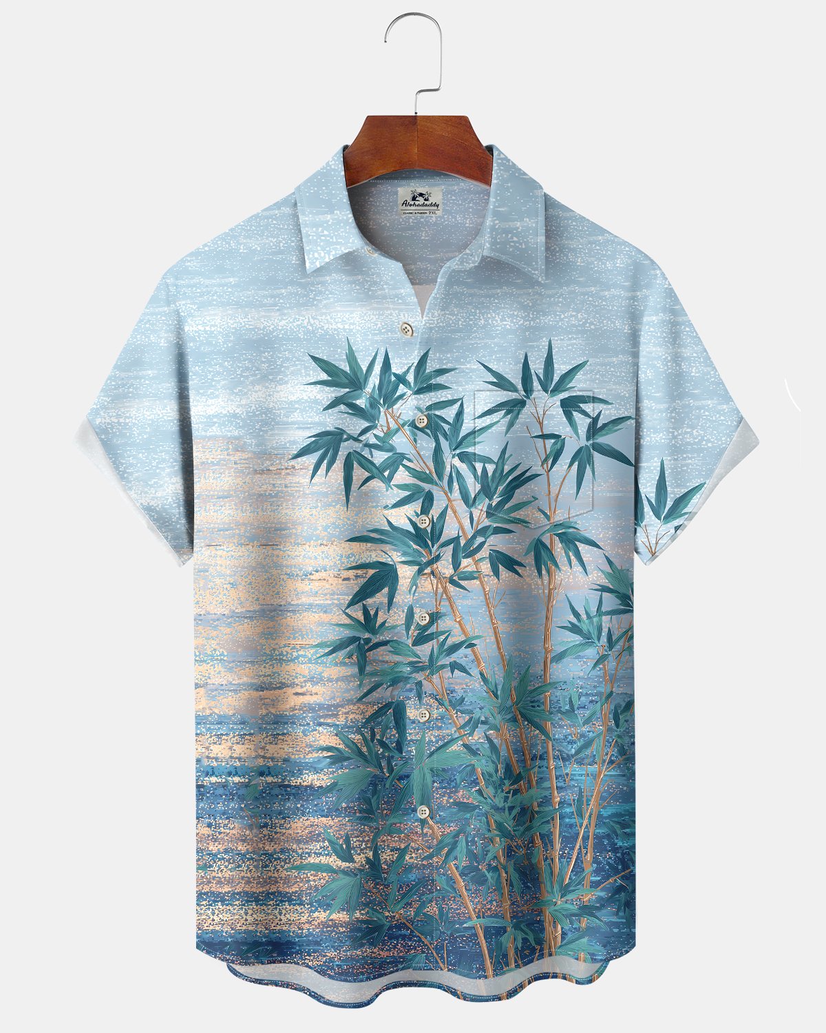 Alohadaddy® Men's Short-Sleeve Shirt Hawaiian Bamboo Print Art Button-Down  Pocket Cardigan Style