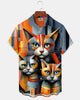 Alohadaddy® Men's Short-Sleeve Button-Down Shirt with Retro Cat Print and Pocket