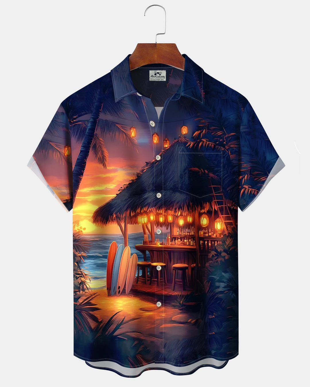 Alohadaddy® Hawaiian Beach Vacation Print Art Button Pocket Cardigan Men&
