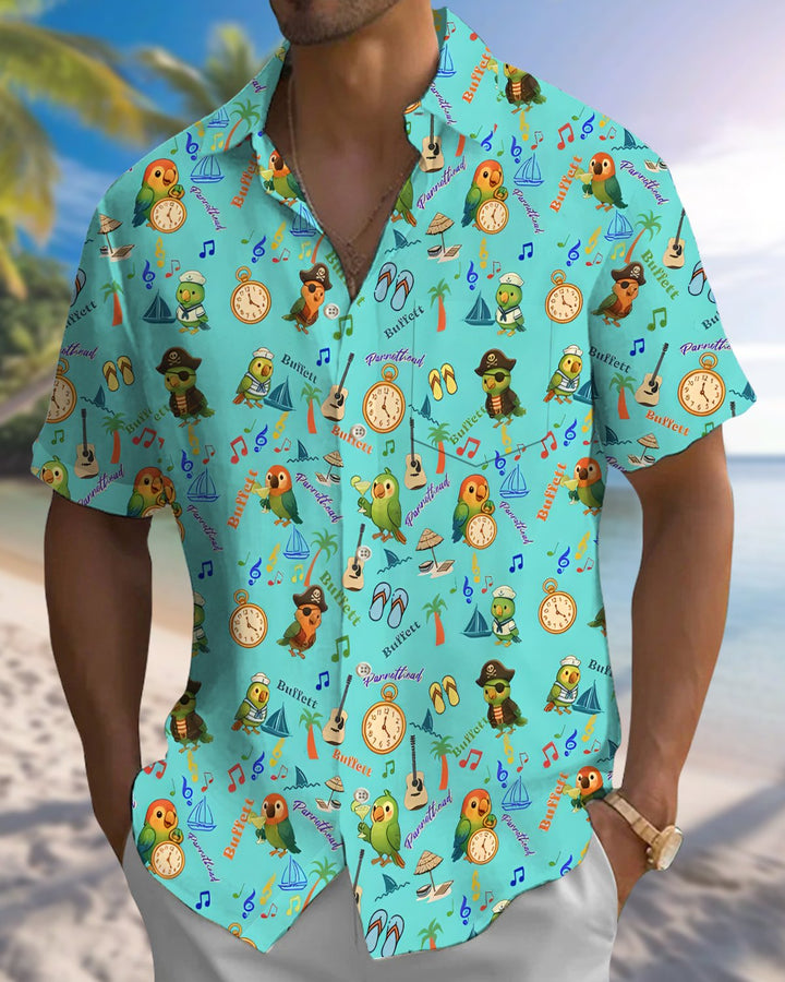 Alohadaddy® Hawaiian Parrot Print Art Button Pocket Cardigan Men&