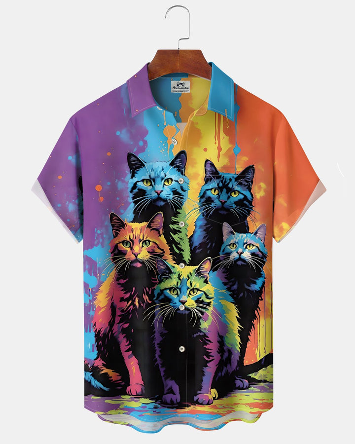 Alohadaddy® Vintage Cat Print Art Button Pocket Cardigan Men&