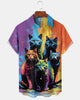 Alohadaddy® Vintage Cat Print Art Button Pocket Cardigan Men's Short Sleeve Shirt