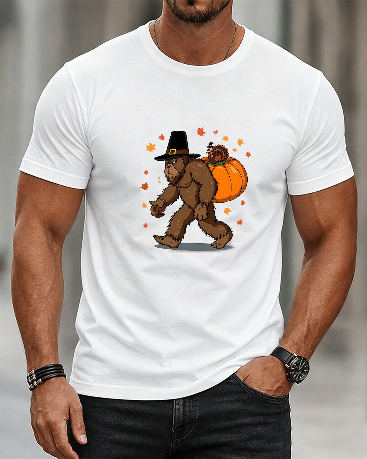 Alohadaddy® Men's Short-Sleeve T-Shirt  Thanksgiving Print Crew Neck