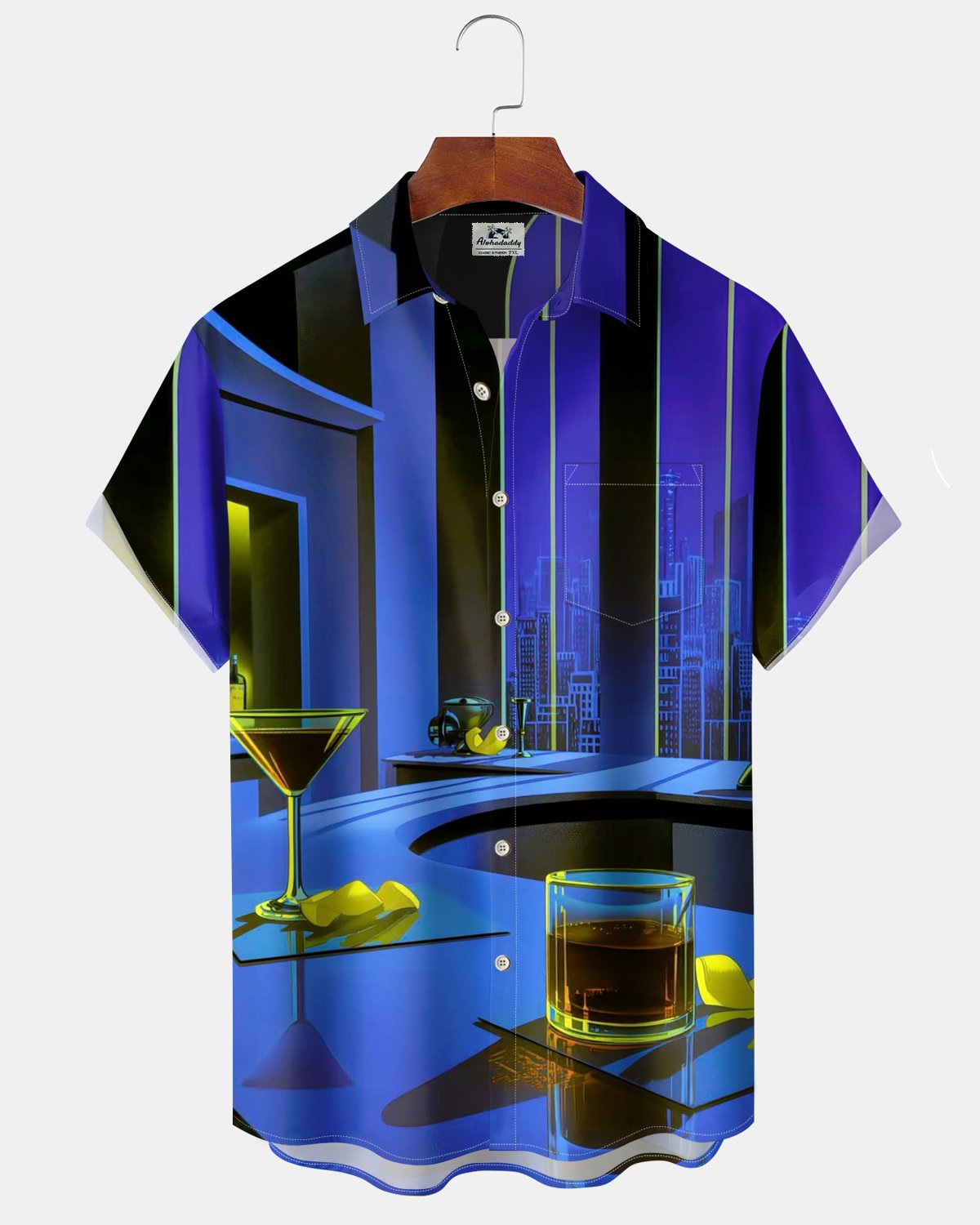 Alohadaddy® Men's Short-Sleeve Button-Down Shirt  Vintage Liquor Print Pocket Detail
