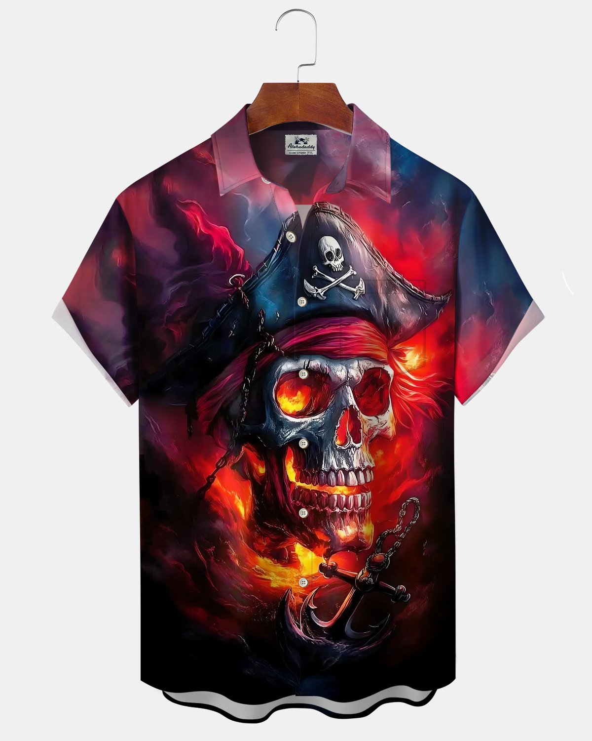 Alohadaddy® Men's Short-Sleeve Button-Down Shirt  Vintage Skull & Pirate Print with Pocket