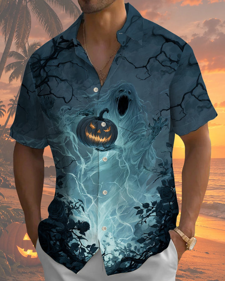 Alohadaddy® Holiday/Halloween Print Button-Down Short-Sleeve Shirt with Pocket