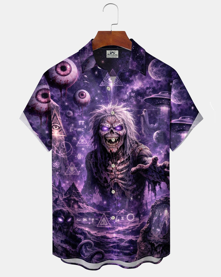 Alohadaddy® Holiday Halloween Graphic Print Button-Down Pocket Cardigan-Style Men&