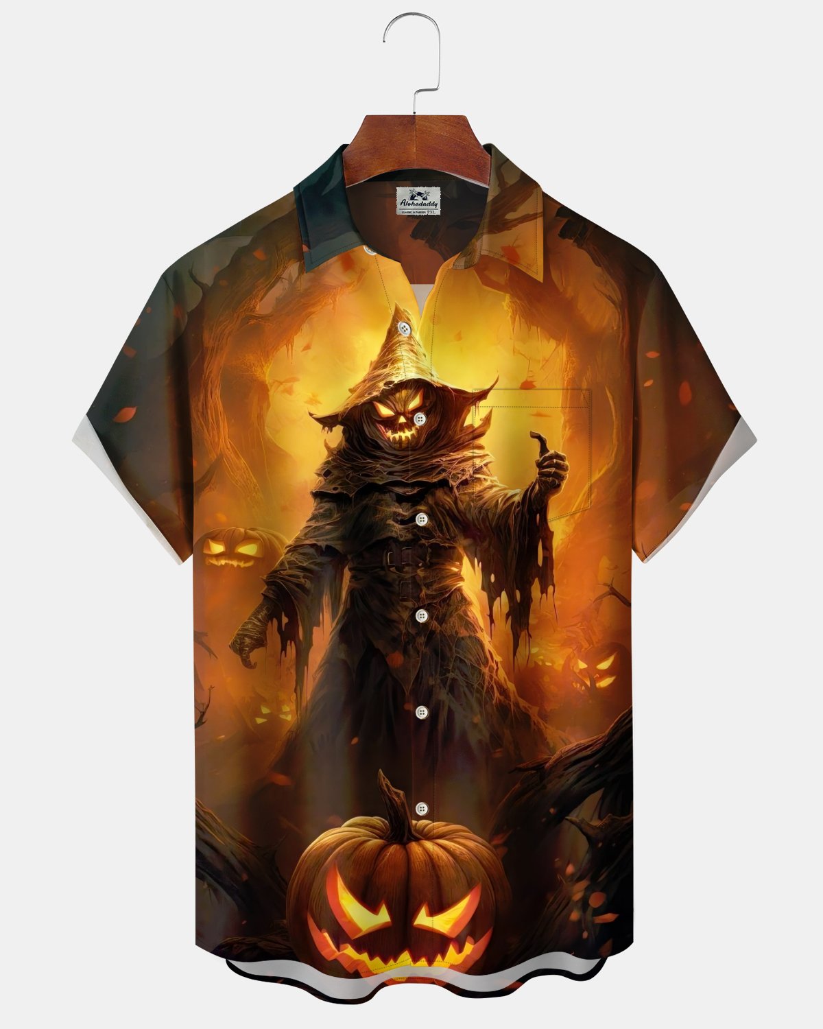 Alohadaddy® Men's Short-Sleeve Button-Down Shirt with Pocket  Vintage Halloween Graphic Print