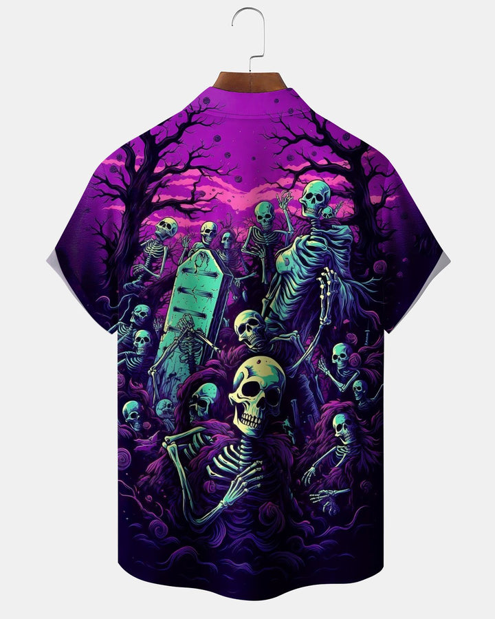 Alohadaddy® Holiday Halloween Graphic Print Button-Down Pocket Cardigan-Style Men&