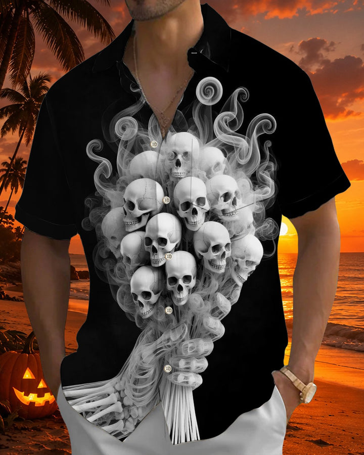 Alohadaddy® Holiday/Halloween Print Button-Down Short-Sleeve Shirt with Pocket