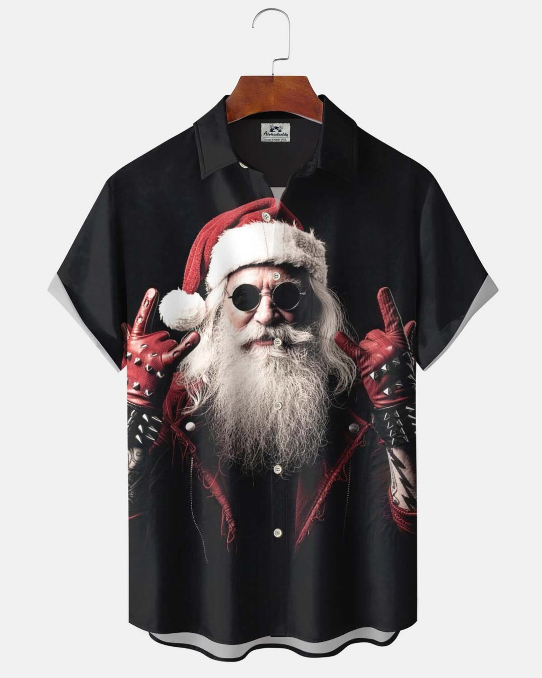 Alohadaddy® Holiday/Christmas Print Button-Down Short-Sleeve Men’s Cardigan Shirt with Pocket
