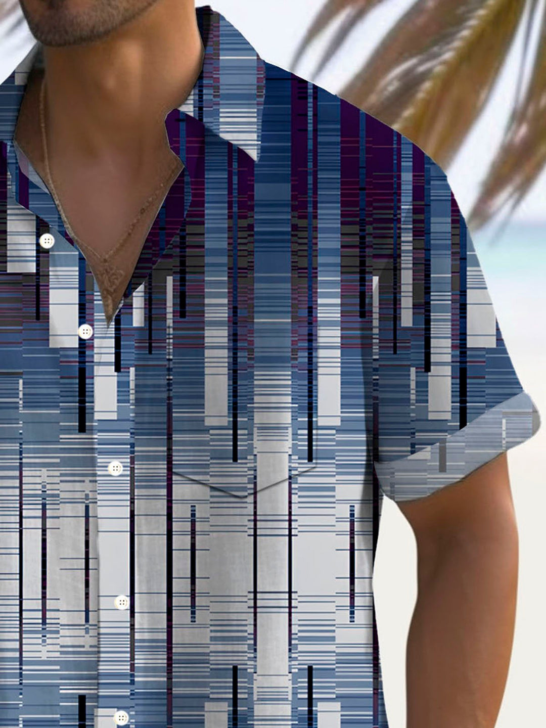 Chemise à manches courtes et poches à boutons pour homme avec imprimé numérique 3D et dégradé géométrique rétro Alohadaddy, grandes et grandes tailles
