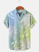 Multicolor Men's Vacation Gradient Hawaiian Short Sleeve Seersucker Wrinkle Resistant Shirt Top
