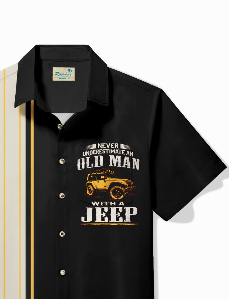 Alohadaddy Vintage Jeep Bowling “Never Underestimate An Old Man With A Jeep” Print Men&