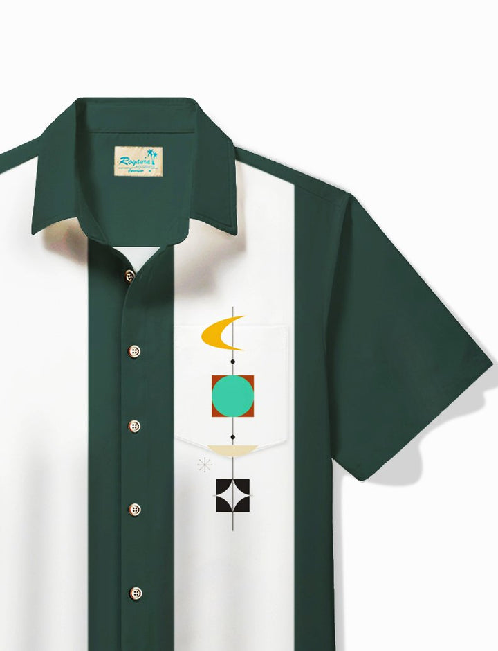 Camisa de acampada con bolsillo elástico y estampado geométrico medieval de bolos para hombre de Alohadaddy Vintage, talla grande