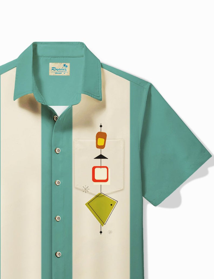 Chemise de camping à imprimé géométrique médiéval pour homme, style bowling, vintage, Alohadaddy, avec poches extensibles, grande taille