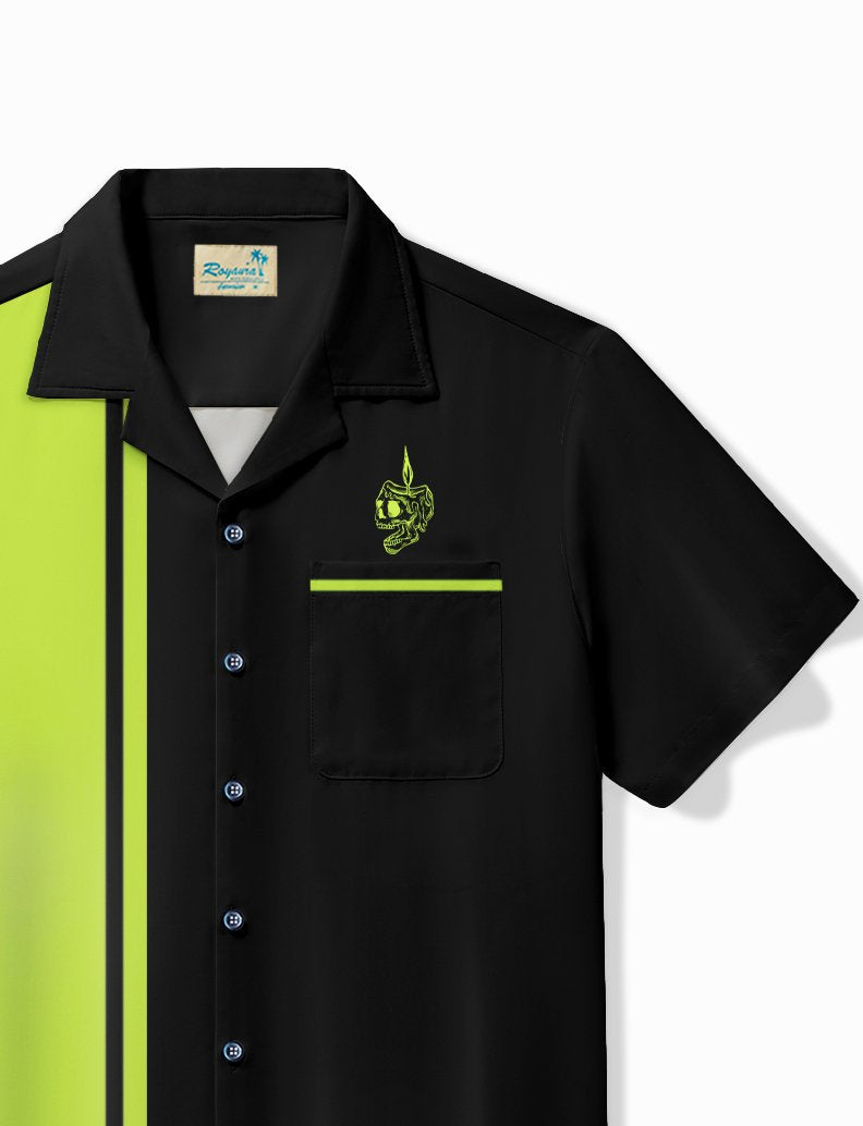 Alohadaddy Vintage Bowling Candle Tattoo Design Printed Chest Pocket Shirt Plus Size Men&