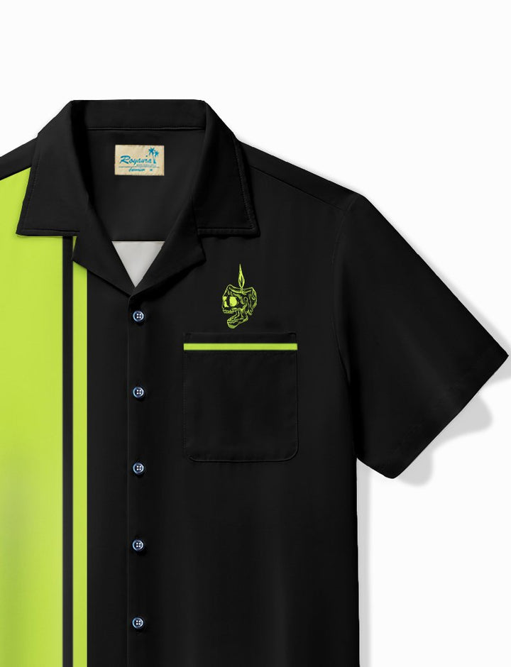 Alohadaddy Vintage Bowling Candle Tattoo Design Printed Chest Pocket Shirt Plus Size Men&