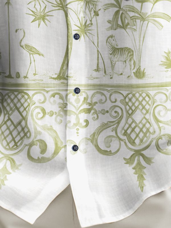 Alohadaddy Vintage Palm Tree Print Chest Pocket Shirt Plus Size Men&