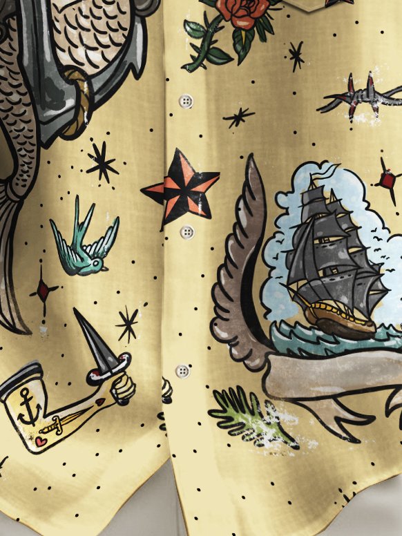 Chemise de camping en plein air extensible à séchage rapide avec imprimé tatouage de sirène vintage Alohadaddy