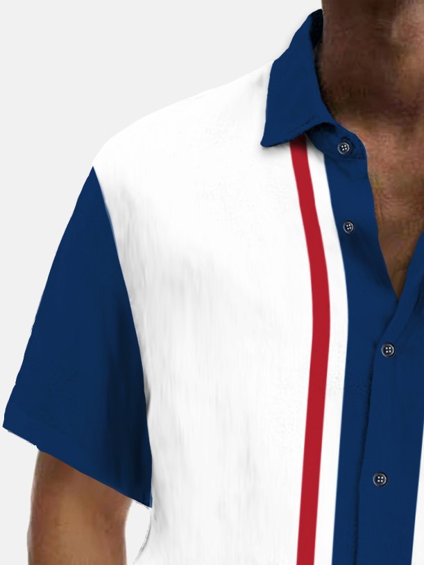 Alohadaddy Vintage Bowling American Flag Flamingo Print Chest Pocket Shirt Plus Size Men&