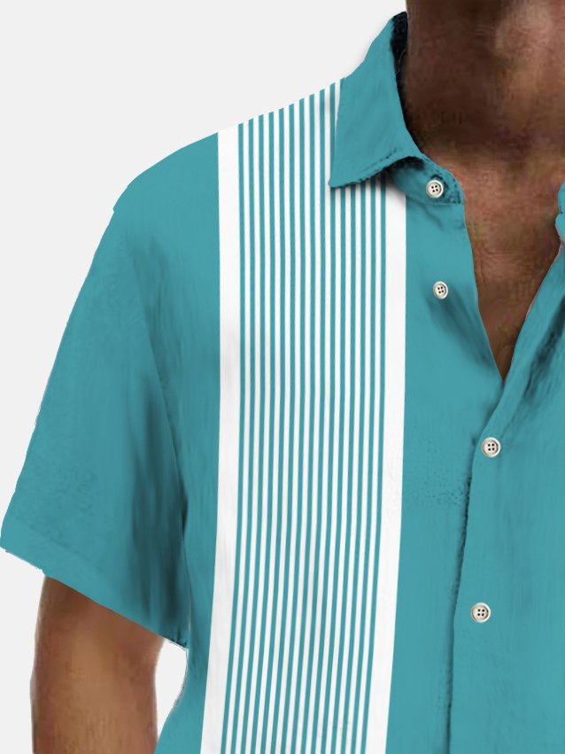 Alohadaddy Vintage Bowling Geometric Print Chest Pocket Shirt Plus Size Men&