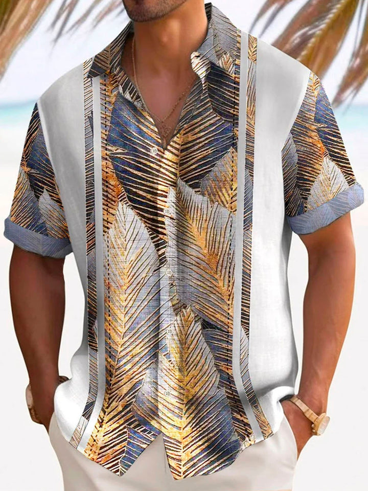 Camisa de manga corta con bolsillo abotonado y estampado de hojas botánicas vintage para hombre de Alohadaddy