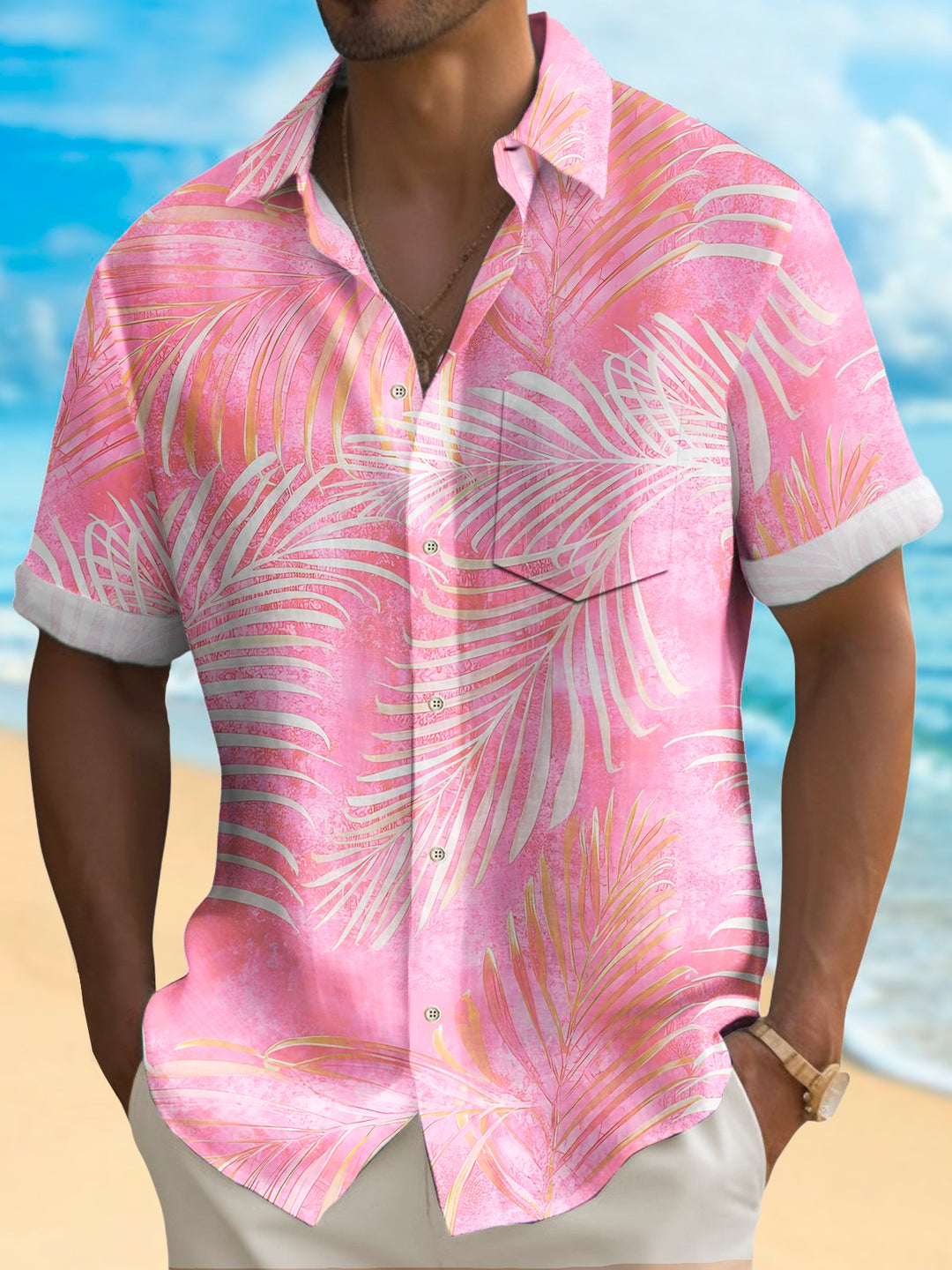 Camisa hawaiana con estampado botánico degradado y bolsillo elástico para hombre Alohadaddy Beach Vacation, camisa de camping para hombre de talla grande
