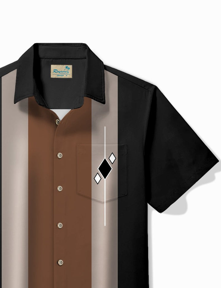 Alohadaddy Vintage Bowling Geometric Diamond Print Chest Pocket Shirt Plus Size Men&