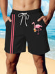 Alohadaddy Retro Flamingo Striped Print Men's Beach Shorts