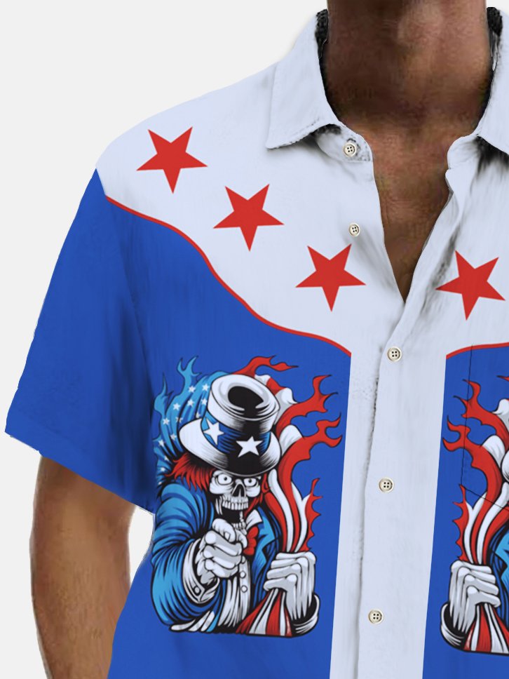 Alohadaddy Vintage Skull Cartoon Print Chest Pocket Shirt Plus Size Men&