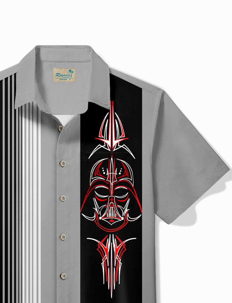 Alohadaddy Vintage Bowling Pinstripe Samurai Print Chest Pocket Shirt Plus Size Men&